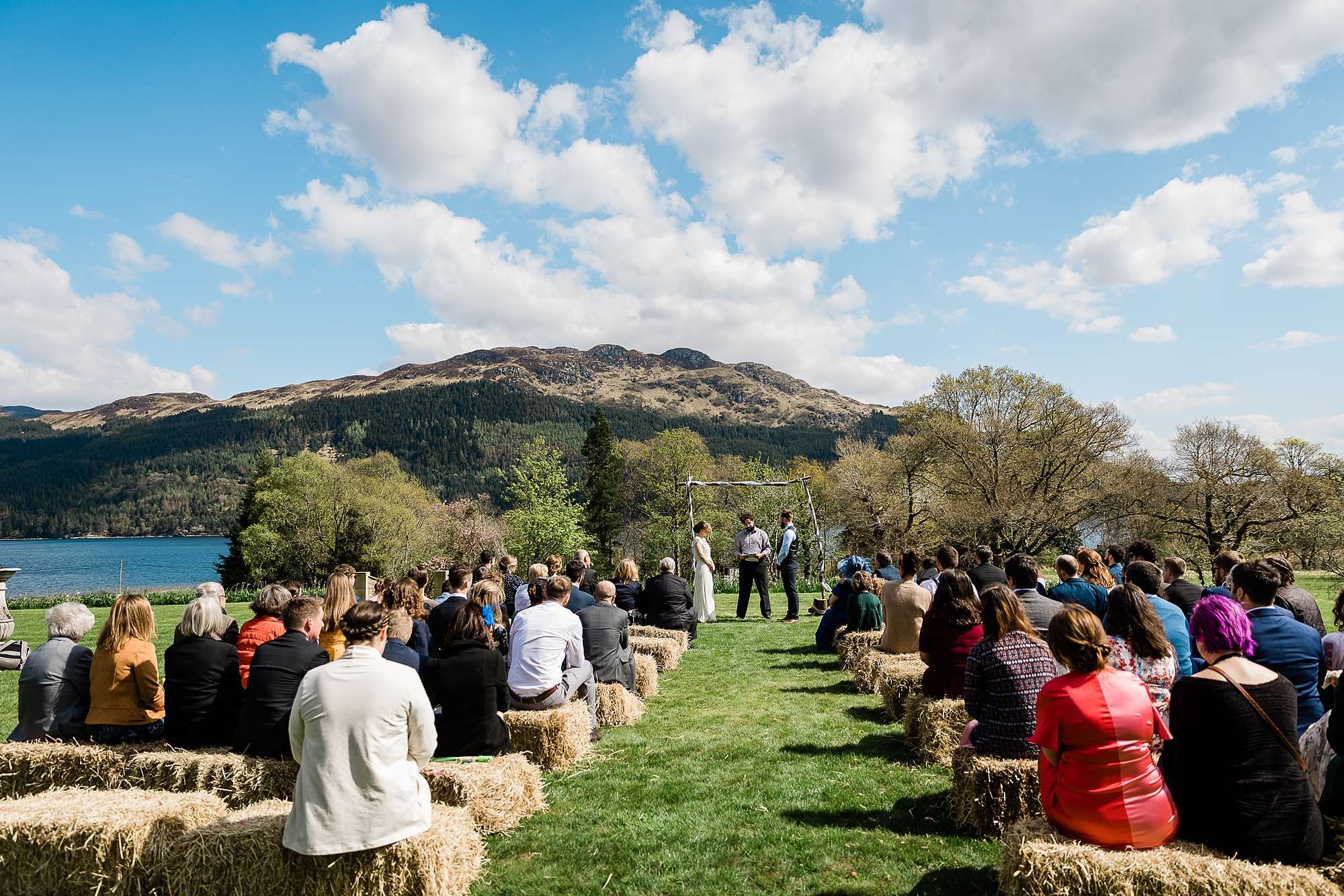 outdoor wedding ceremony at Carrick Castle estate