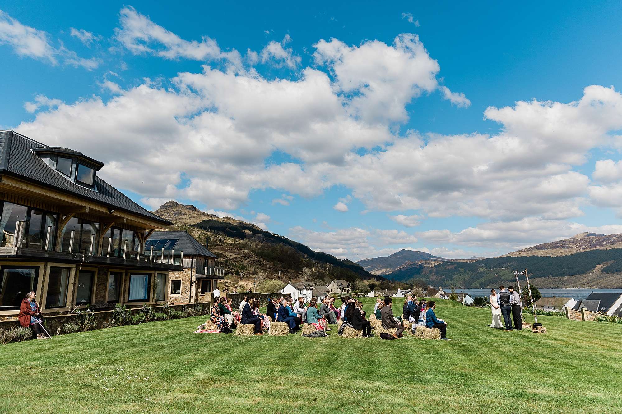outdoor wedding ceremony at Carrick Castle estate