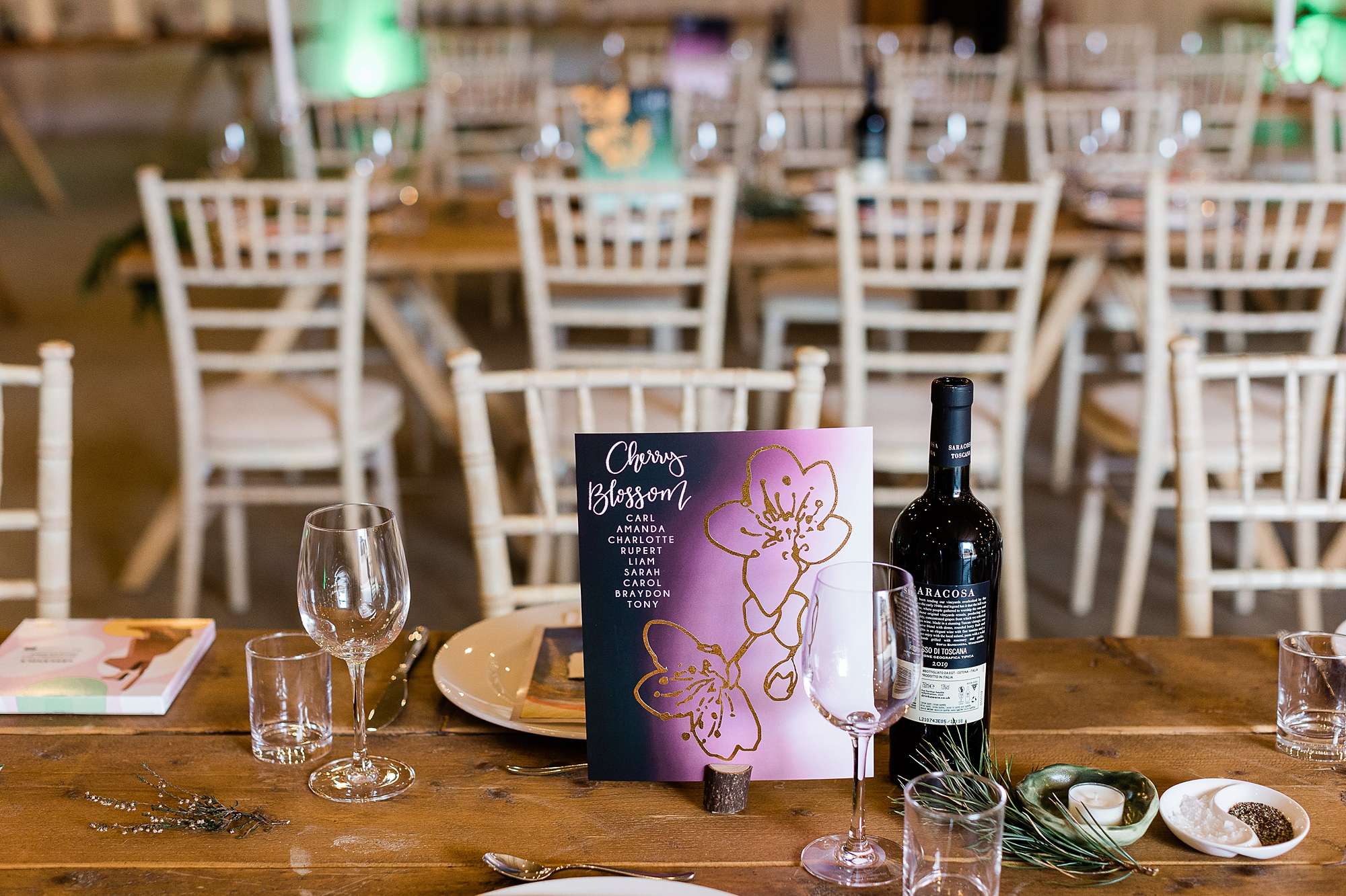 custom made table decor on a plain wooden table