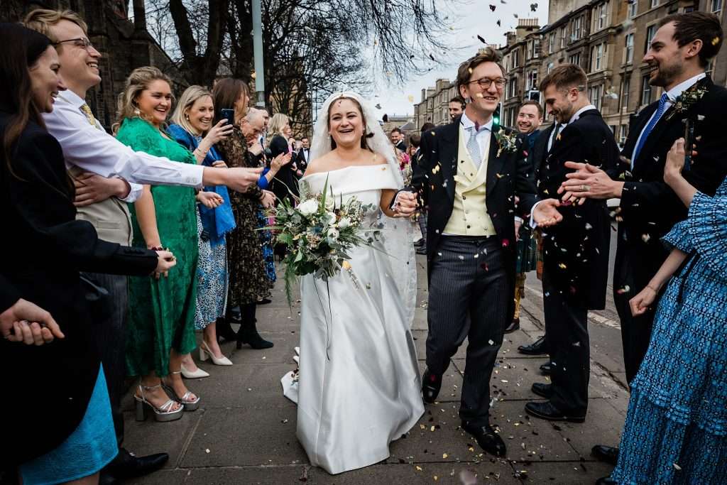 confetti outside at Mansfield Traquair wedding