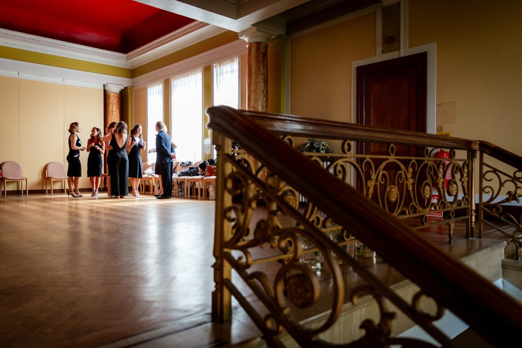 bridesmaids in the upper area of Leith Theatre