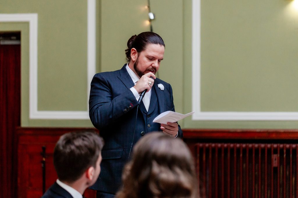 best man speech at Thomas Morton Hall in Leith Theatre