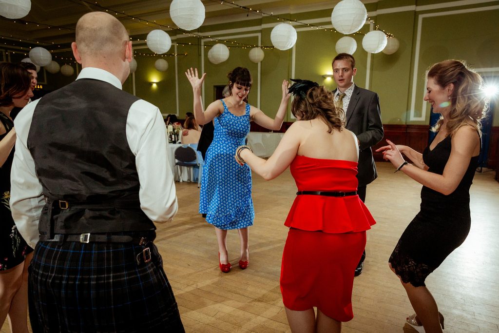 wedding guests dancing at Thomas Morton Hall