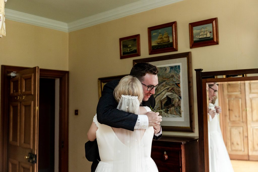 bride hugging her brother