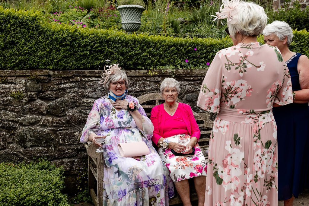 wedding guests at outdoor wedding at Fingask Castle