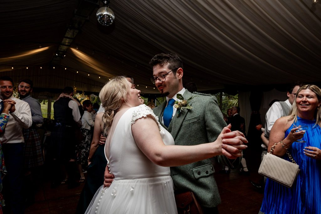 first dance in the pavilion at Fingask Castle wedding, Perth and Kinross