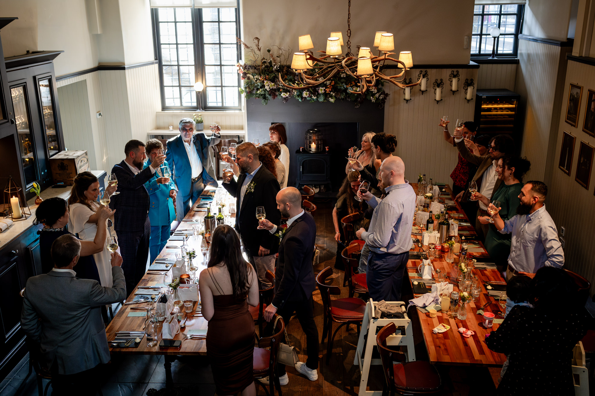 guests toasting after speech wedding reception at Cannonball Restaurant in Edinburgh