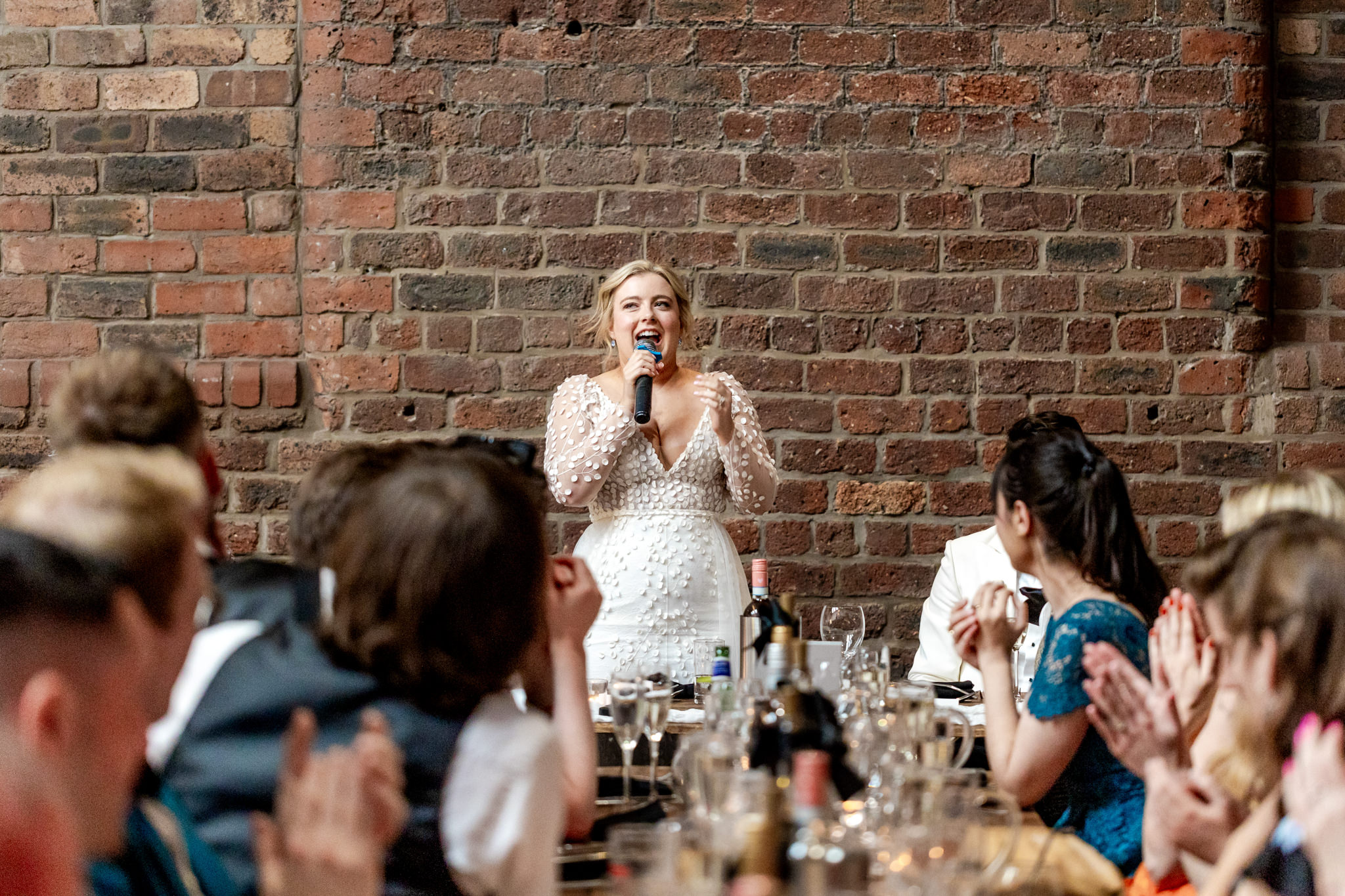 bride giving a speech at a wedding at The Engine Works, Glasgow 