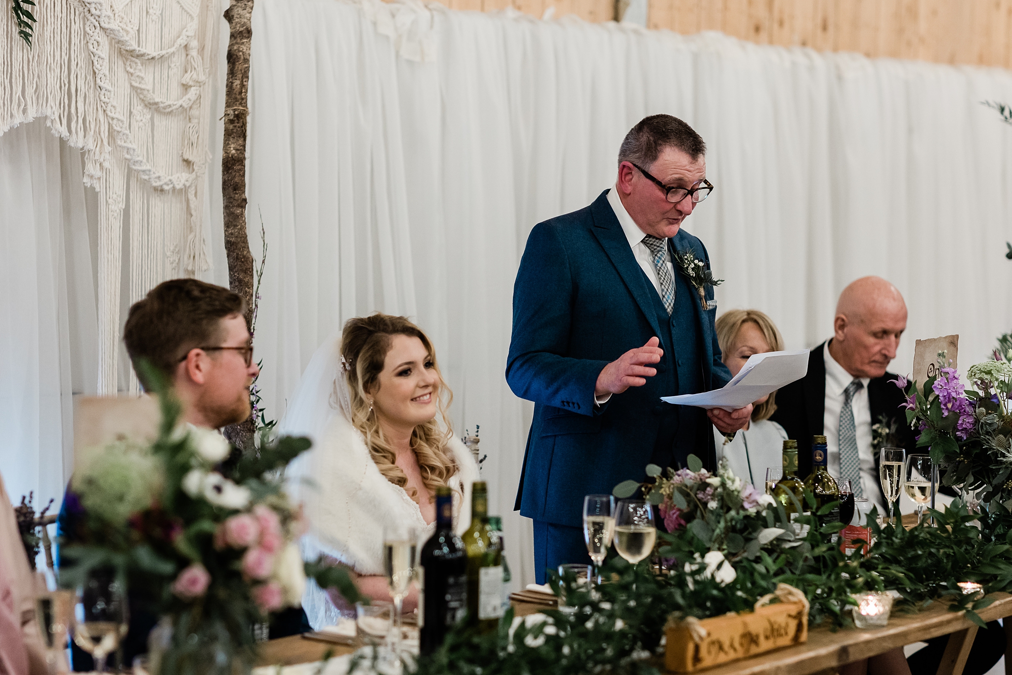 father of the bride speech at a barn celtic folklore theme wedding at Carrick Castle Estate in Scotland