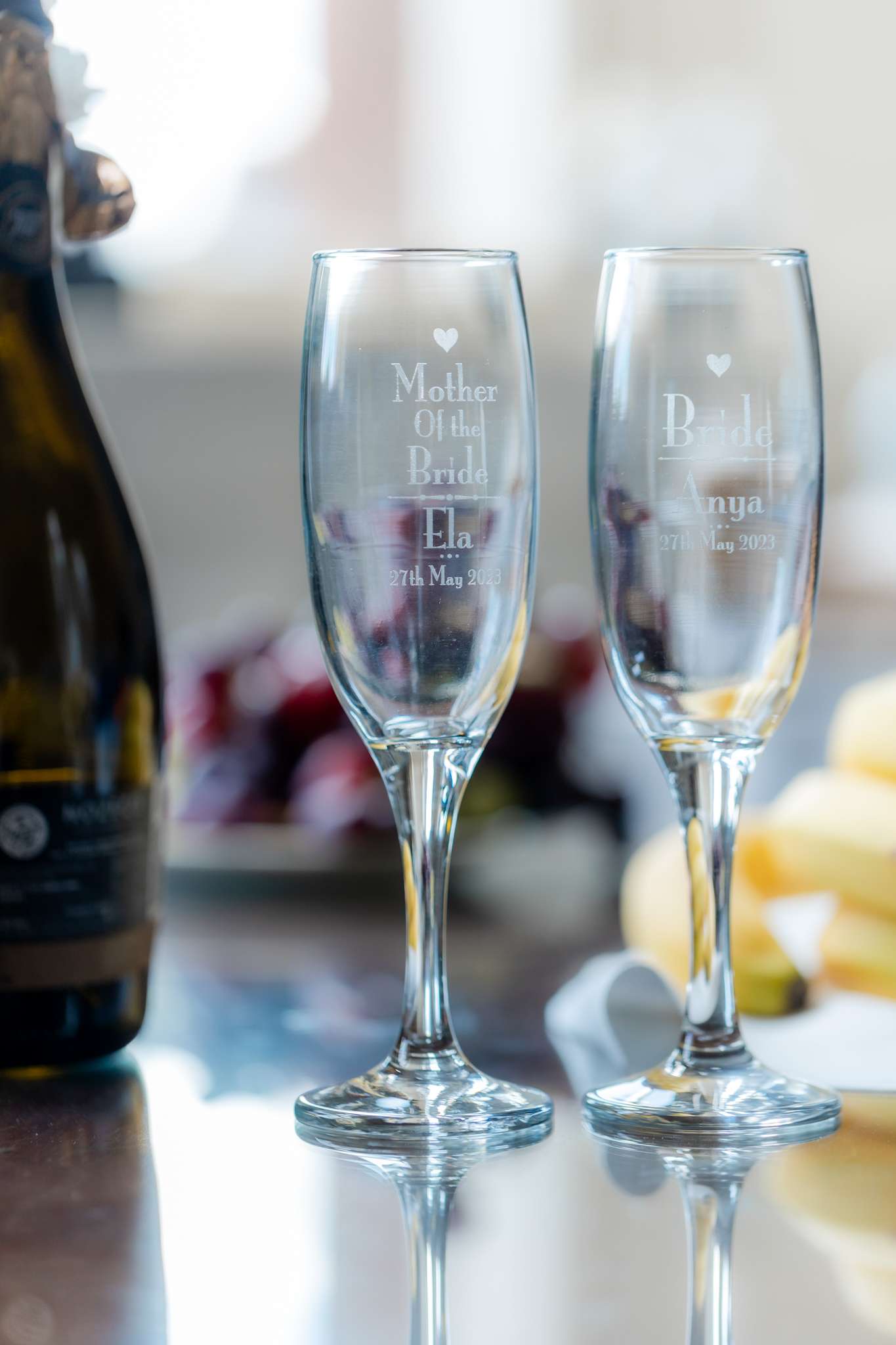 champagne flutes for bride and mother of the bride