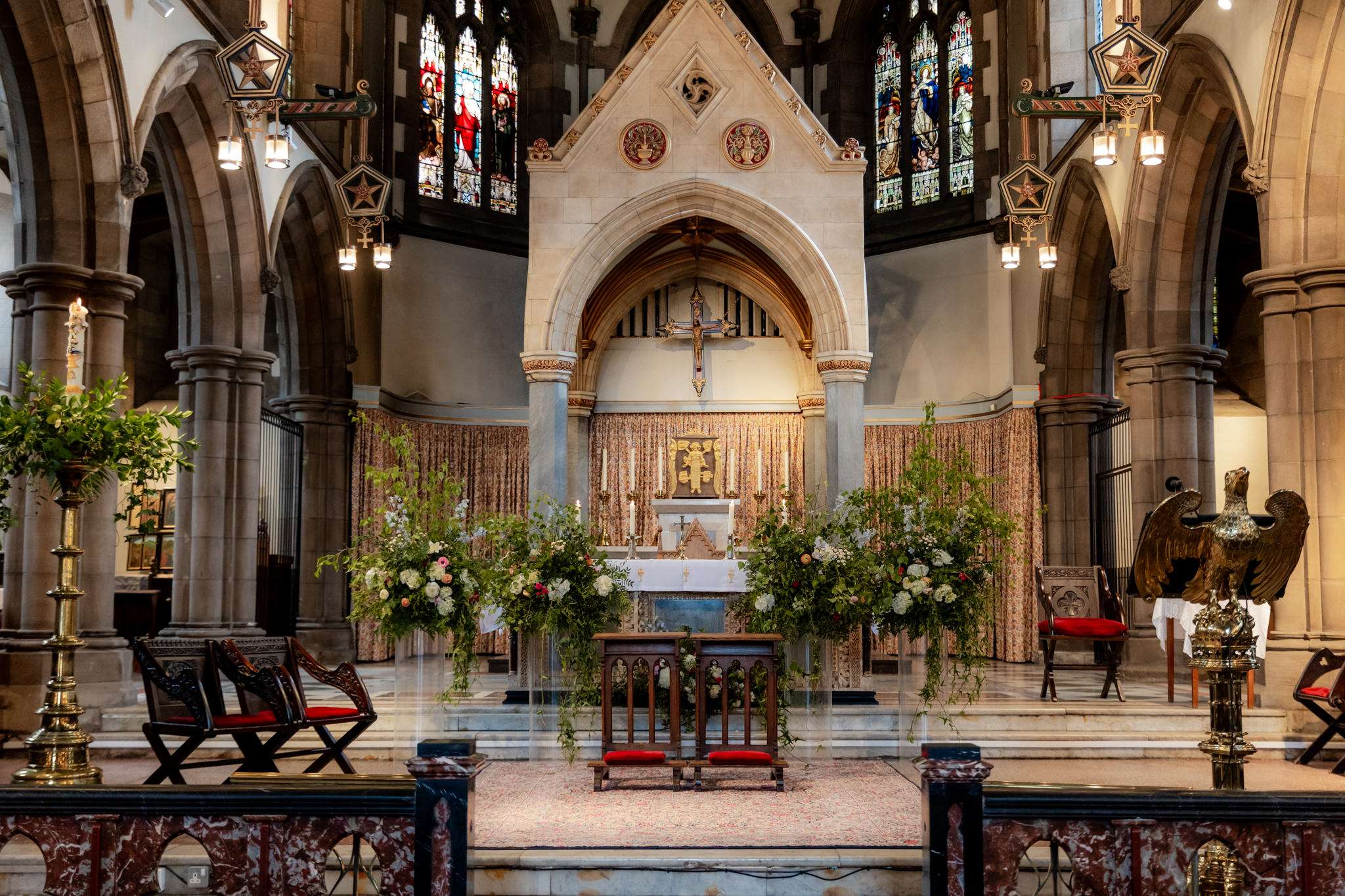 altar set for wedding ceremony  St Mary's Cathedral Edinburgh 